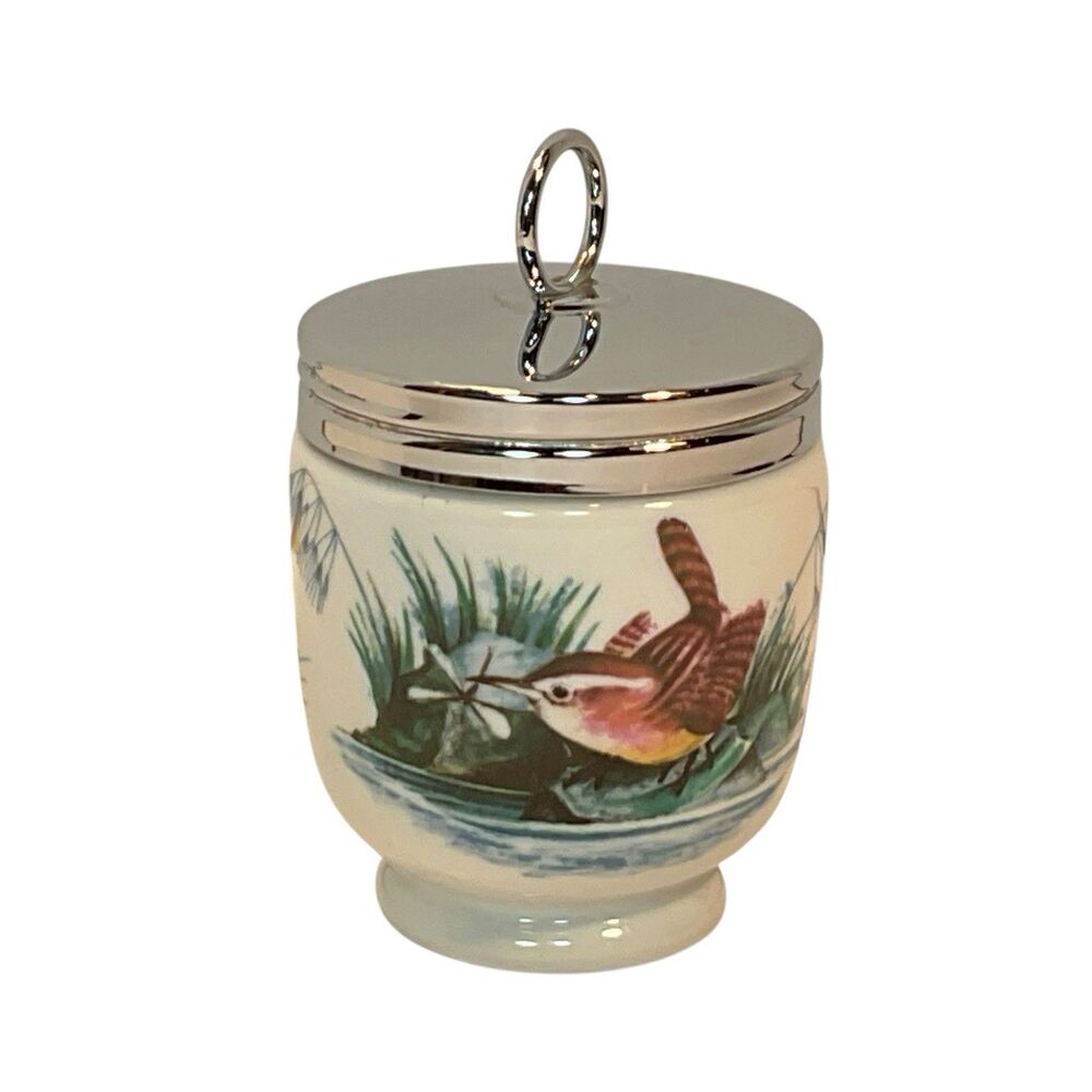 Vintage Royal Worcester England Porcelain Egg Coddler Birds Wren Sparrow W Lid